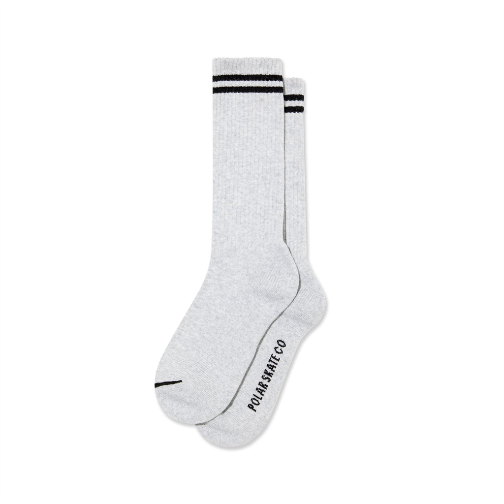 Polar Skate Co Rib Socks | Long | 2 Stripes (Heather Grey / Black) - UK 3-5