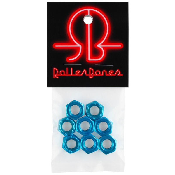 Rollerbones Axle Nuts - 8mm - Turquoise (Pack 8) Skateboard Hardware