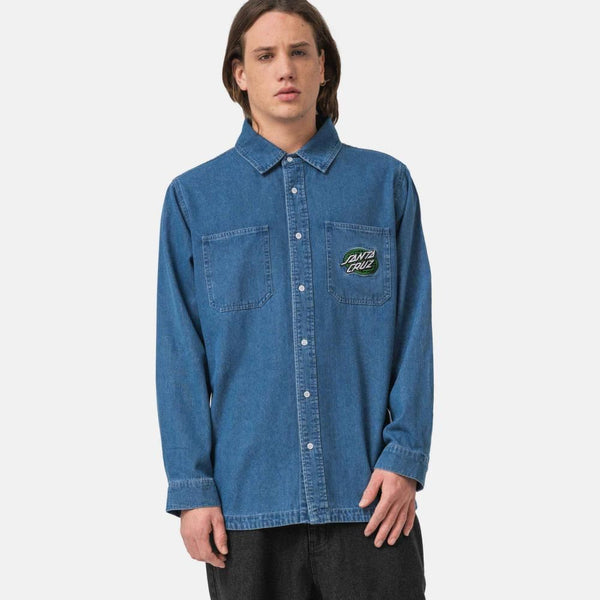 Santa Cruz Shirt Global Oval Dot Denim Shirt - Classic Blue - Skatewarehouse.co.uk
