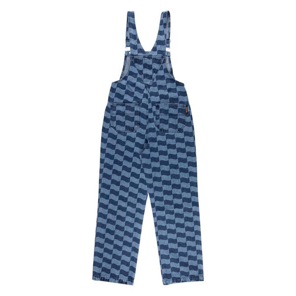 Santa Cruz Womens Pant Classic Label Dungarees - Blue Wave Check - Skatewarehouse.co.uk