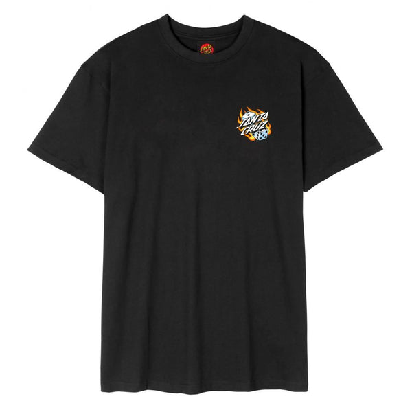 Santa Cruz T-Shirt Flaming Dice Dot Chest T-Shirt - Black - Skatewarehouse.co.uk