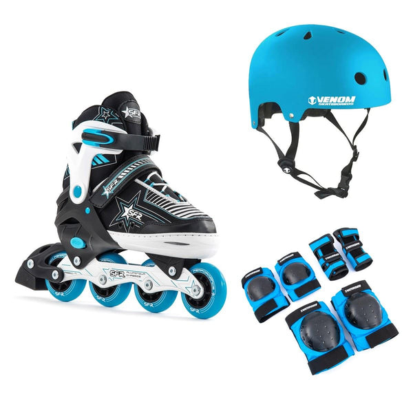 SFR Pulsar Adjustable Inline Skates Blue Bundle