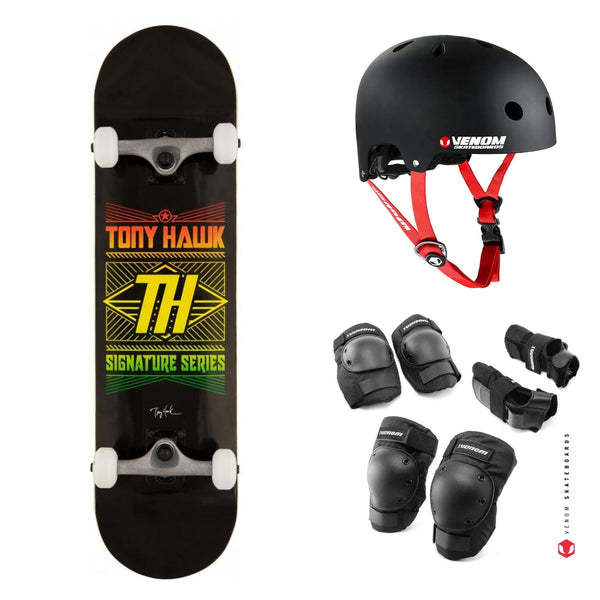 Tony Hawk SS 180+ Stacked Logo Black Complete Skateboard Bundle - 8.0