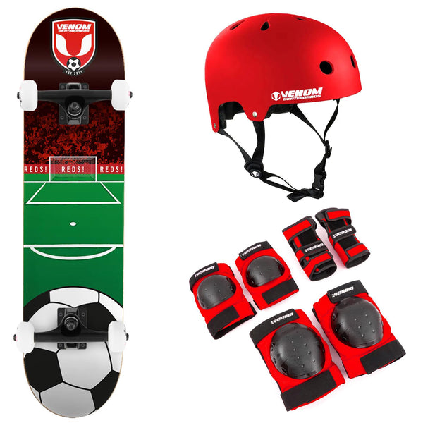 Venom My First Football Reds Kids Mini Junior Complete Skateboard Bundle - 7.25