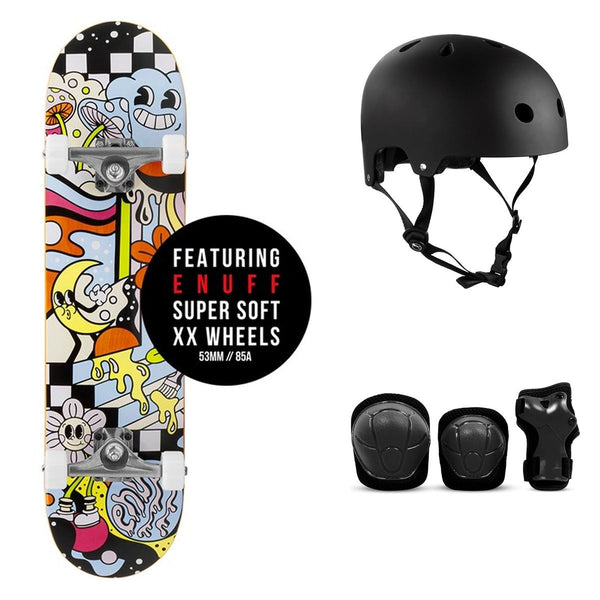 Enuff Meltworld Dazed Complete Skateboard Bundle - SFR Helmet & Pads - 7.75