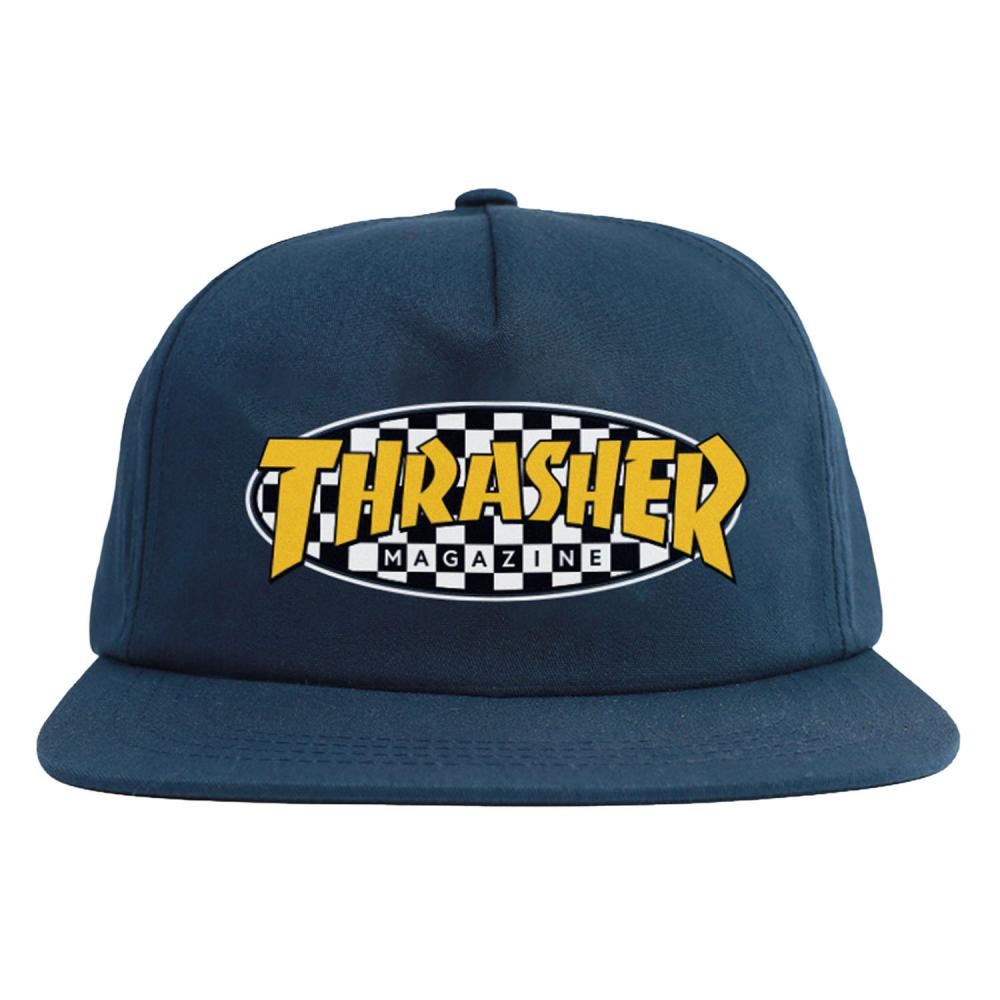 Thrasher Cap Checkered Oval Navy - O/S - Skatewarehouse.co.uk