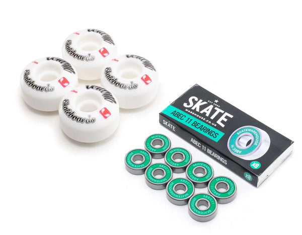 Venom Skateboards Logo White Skateboard Wheels & Skatewarehouse ABEC 11 Bearings Pack - Skatewarehouse.co.uk