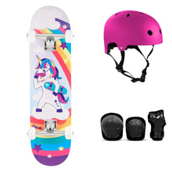 Venom Junior Kids - Unicorn Purple Complete Skateboard Bundle - SFR Helmet & Pads - 7.25"