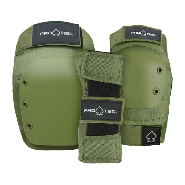 Pro-Tec Pads Street Gear Junior 3 Pack Open - Army Green - Skatewarehouse.co.uk