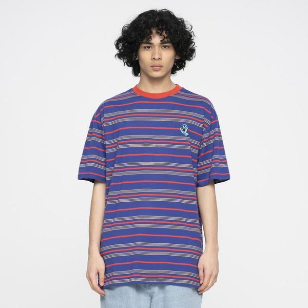 Santa Cruz Custom T-Shirt Mini Hand Stripe T-Shirt - Navy Blue Stripe - Skatewarehouse.co.uk