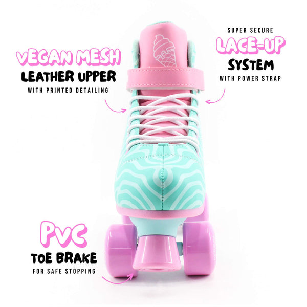 CREAM Scoop Quad Roller Skates, Adjustable - Wave, Teal / Pink - UK 6-8