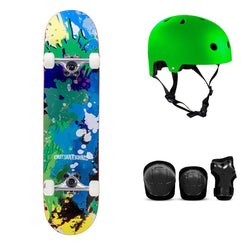 Enuff Splat Green / Blue Complete Skateboard Bundle - SFR Helmet & Pads - 7.75"