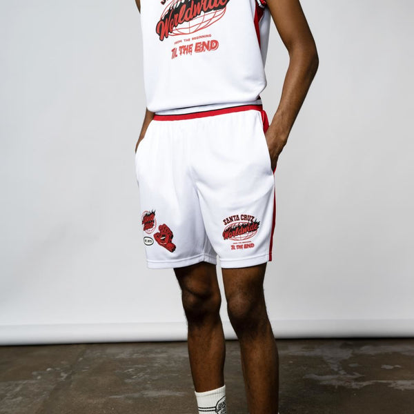 Santa Cruz Mesh Shorts TTE Worldwide Mesh Short - White - Skatewarehouse.co.uk
