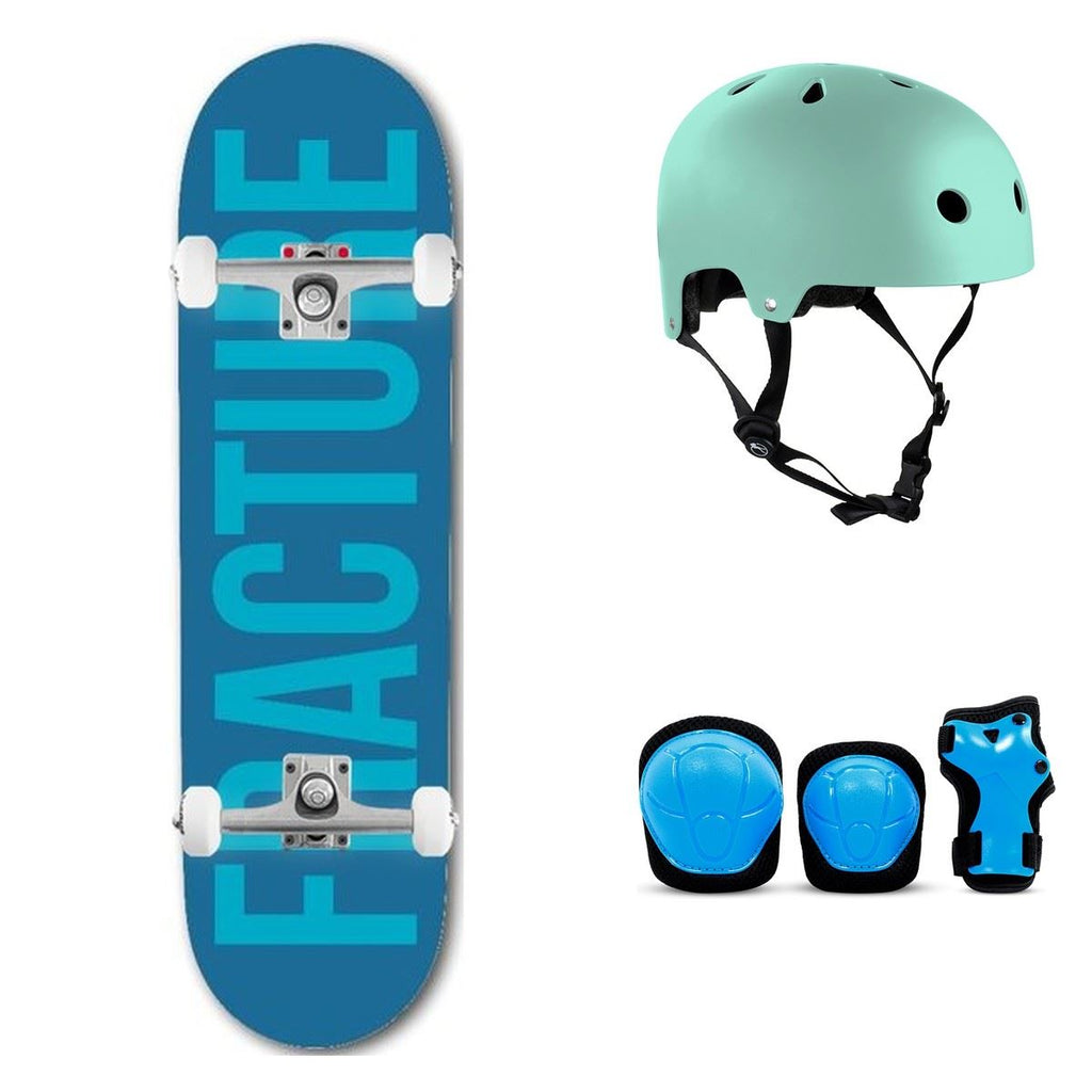 Fracture Fade Teal x Venom Custom Complete Skateboard Bundle - SFR Helmet & Pads - 8.25"