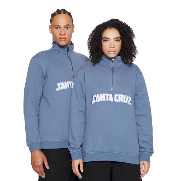 Santa Cruz Crew Arch Strip Quarter Zip - Vintage Blue - Skatewarehouse.co.uk