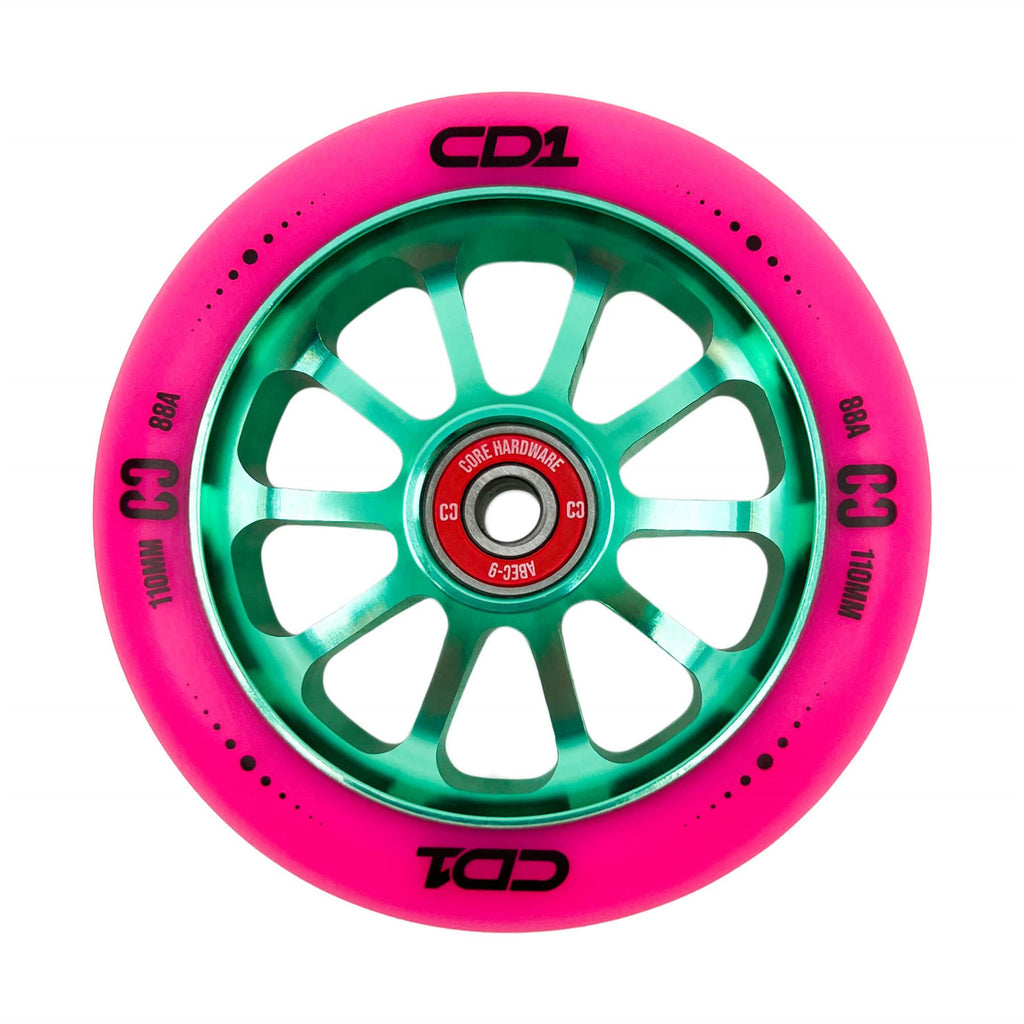 CORE CD1 Spoked Stunt Scooter Wheel 110mm - Pink/Teal - Skatewarehouse.co.uk