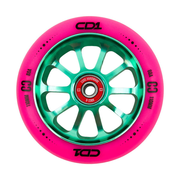 CORE CD1 Spoked Stunt Scooter Wheel 110mm - Pink/Teal - Skatewarehouse.co.uk