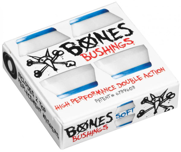 Bones Skateboard Bushings Soft (Pack of 4) - Blue/White - Skatewarehouse.co.uk