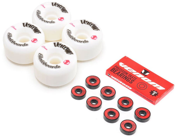 Venom Skateboards Logo White Skateboard Wheels & Venom ABEC 9 Bearings Pack - Skatewarehouse.co.uk