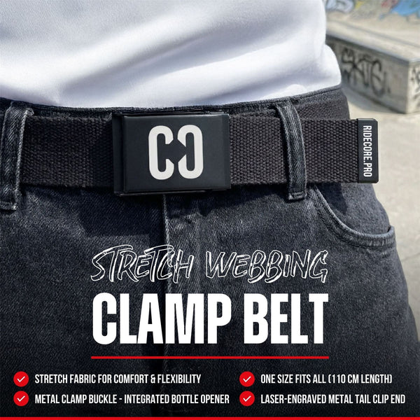 CORE Stretch Webbing Clamp Belt - Black/Black - Skatewarehouse.co.uk