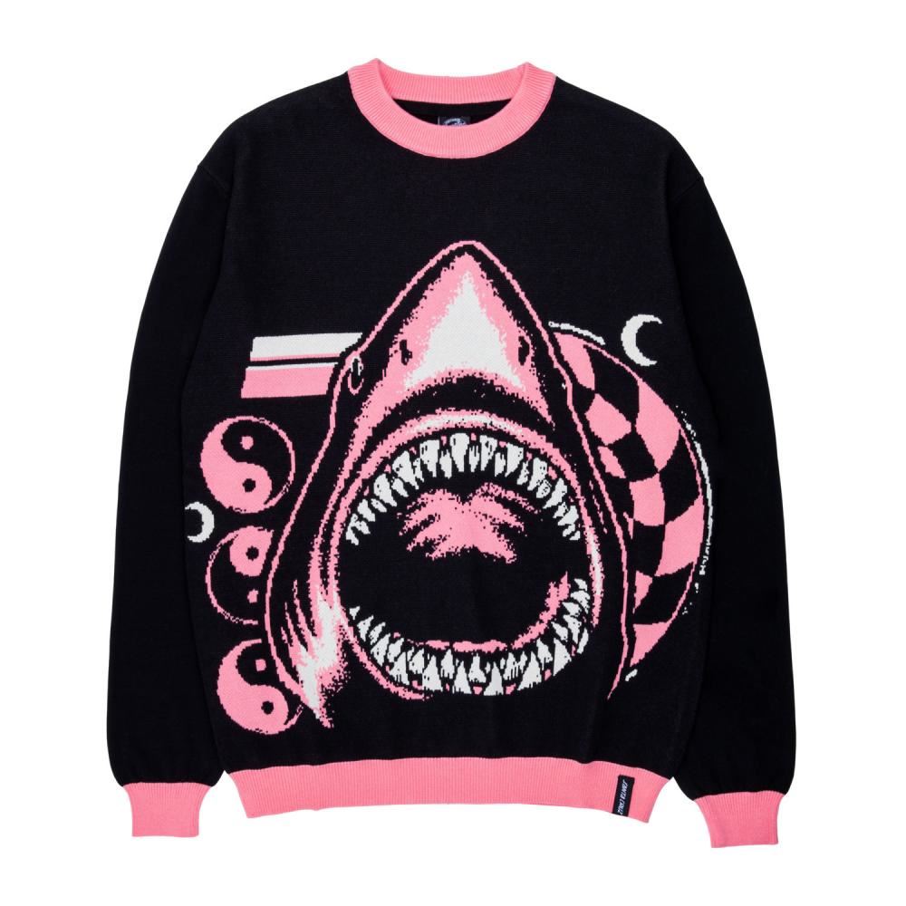 Santa Cruz Womens Crew Shark Trip Knit Crew - Black / Pink - Skatewarehouse.co.uk