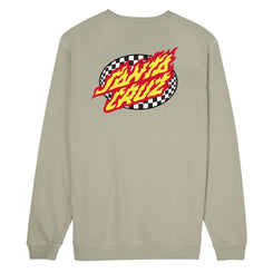 Santa Cruz Crew Oval Check Flame Crew - Stone Grey - Skatewarehouse.co.uk