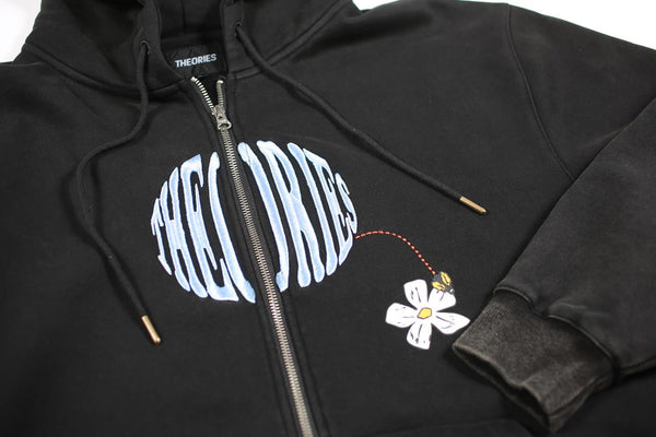 Theories Pollinate Zip-Up Hooded Sweatshirt Black Hoodie - XL