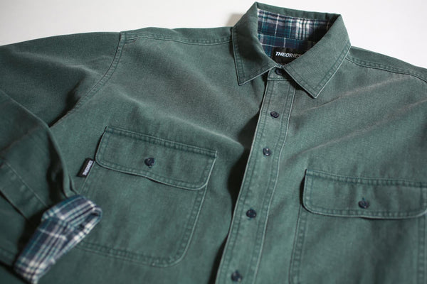 Theories Union Flannel Lined Button-Up Shirt Sea Green