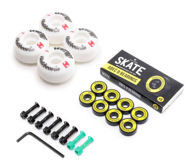 Venom Skateboards Logo White Skateboard Wheels & Skatewarehouse ABEC 9 Bearings Pack + Bolts! - Skatewarehouse.co.uk
