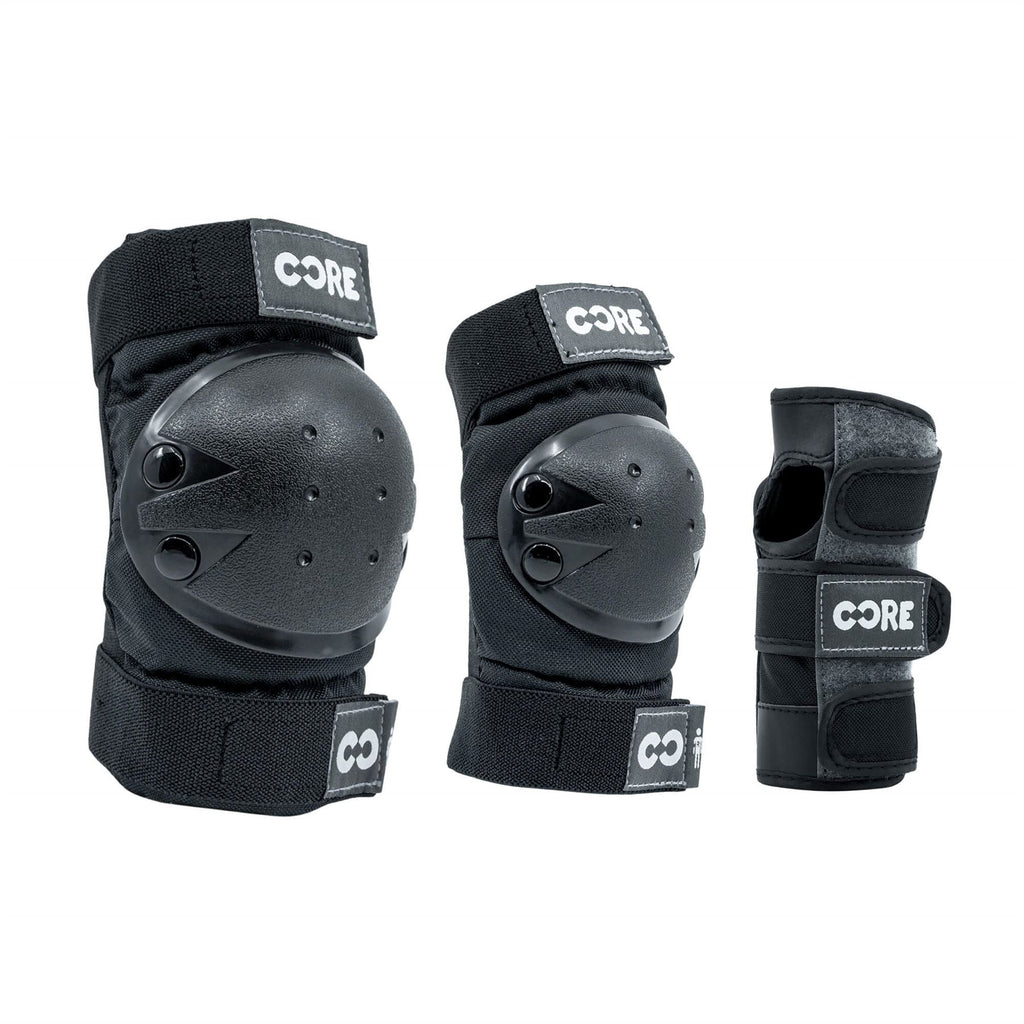 CORE Protection Junior Triple Pad Set (Knee / Elbow / Wrist) + Carry Bag - Black / Grey - Skatewarehouse.co.uk