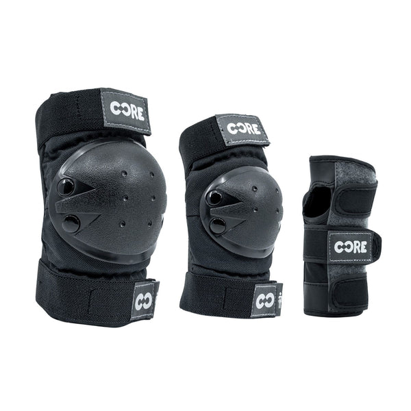 CORE Protection Junior Triple Pad Set (Knee / Elbow / Wrist) + Carry Bag - Black / Grey - Skatewarehouse.co.uk