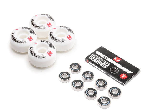 Venom Skateboards Logo White Skateboard Wheels & Venom ABEC 11 Bearings Pack - Skatewarehouse.co.uk
