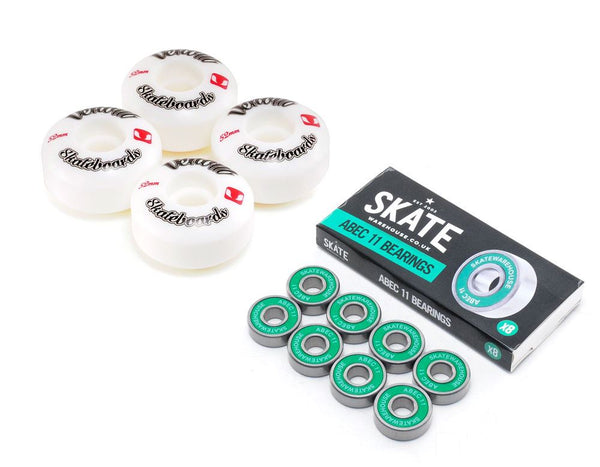 Venom Skateboards Logo White Skateboard Wheels & Skatewarehouse ABEC 11 Bearings Pack - Skatewarehouse.co.uk