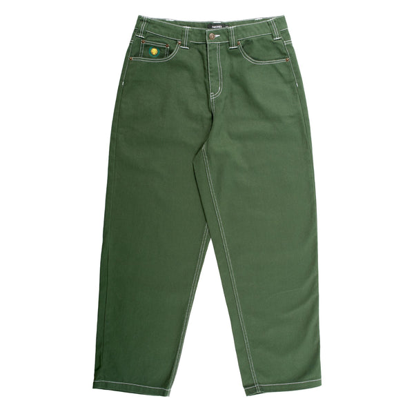Theories Of Atlantis Plaza Jeans Hunter Green W/ White Contrast Stitch - Skatewarehouse.co.uk