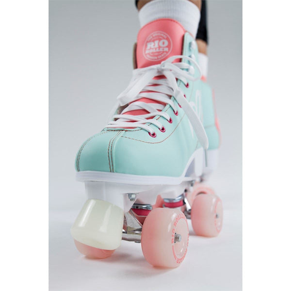 Rio Roller Script Quad Skates - Teal / Coral - Skatewarehouse.co.uk