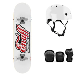 Enuff Classic Logo White Complete Skateboard Bundle - SFR Helmet & Pads - 7.75"