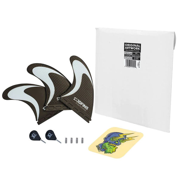 3D Fins - All Rounder Thruster - Medium - B&W Swoosh (FCS2 / Futures)