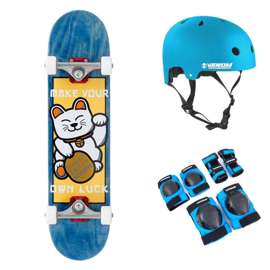 Enuff Lucky Cat Blue Complete Skateboard Bundle - 7.25"