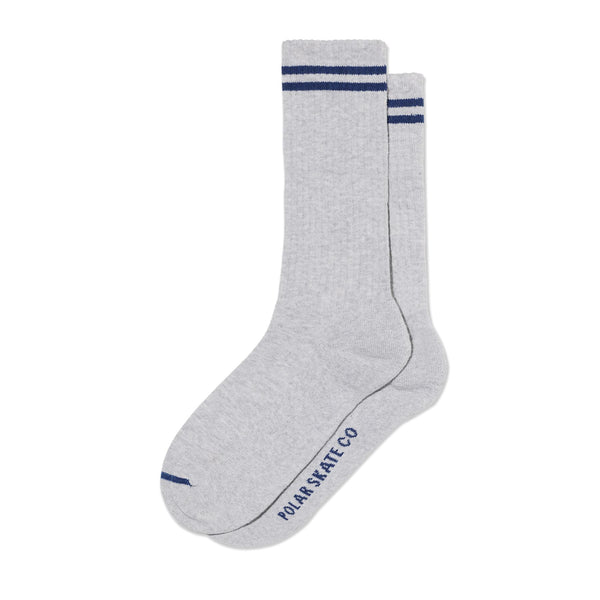 Polar Skate Co Rib Socks | Long | 2 Stripes (Heather Grey / Blue) - 35 - 38