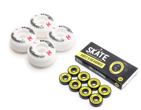 Venom Skateboards Logo White Skateboard Wheels & Skatewarehouse ABEC 9 Bearings Pack - Skatewarehouse.co.uk