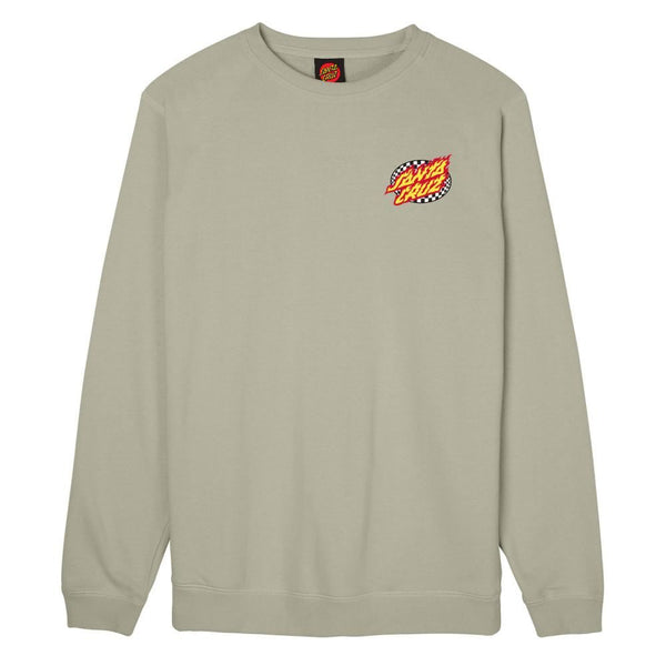 Santa Cruz Crew Oval Check Flame Crew - Stone Grey - Skatewarehouse.co.uk