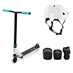 Slamm Classic Mini Pro Stunt Scooter - One Size White / Mint Bundle - SFR Helmet & Pads