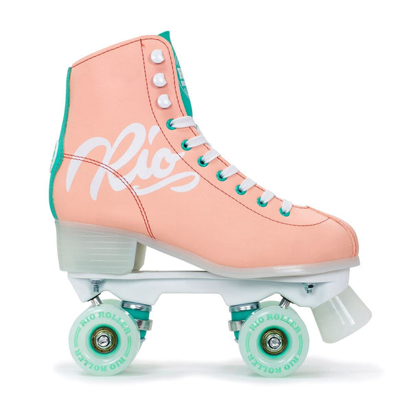 Rio Roller Script Quad Skates - Peach / Green - Skatewarehouse.co.uk