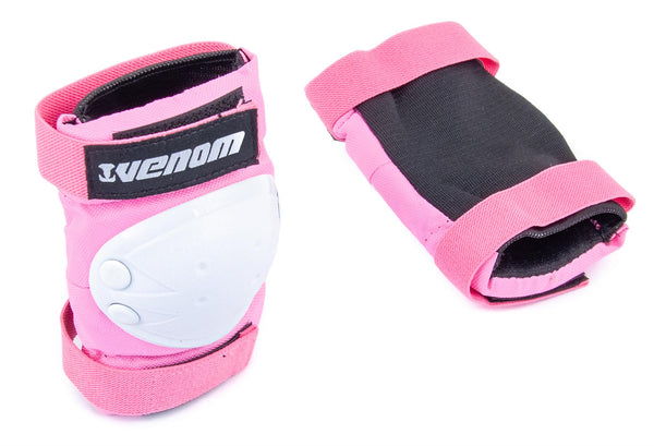 Venom Triple Knee/Elbow/Wrist Pad Set - Pink White - Skatewarehouse.co.uk