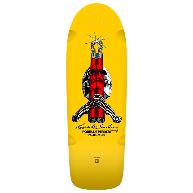 Powell-Peralta™ x Bruce Lee. • Skull & Nunchucks • Yellow Stain Shape Skateboard Deck - 10.0" - Skatewarehouse.co.uk