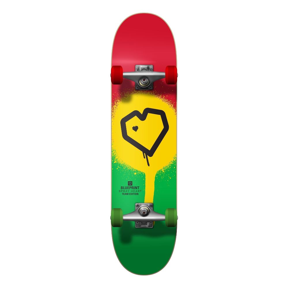 Blueprint Spray Heart Rasta Complete Skateboard - 8.0"