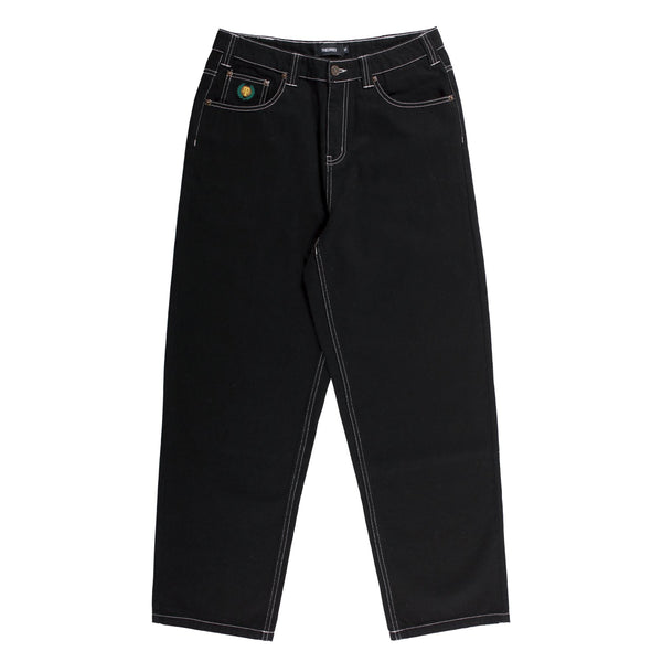 Theories Of Atlantis Plaza Jeans Black W/ White Contrast Stitch - Skatewarehouse.co.uk