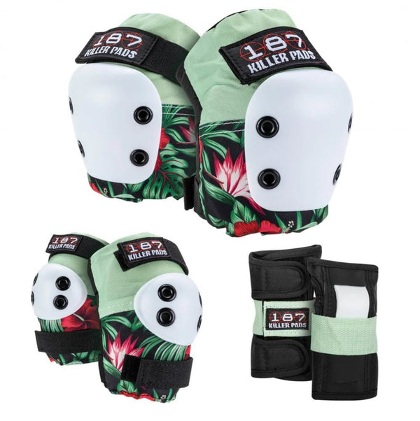 187 Killer Pads Jr. Six Pack Set Hibiscus - Pink / Green / Black - Skatewarehouse.co.uk