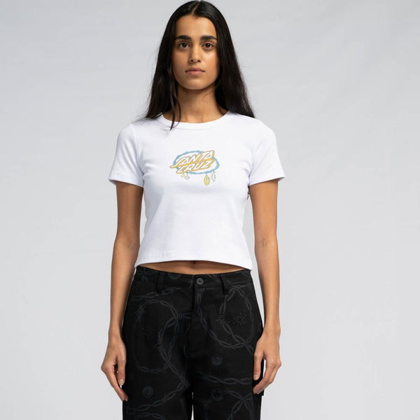 Santa Cruz Womens T-Shirt Barbed Oval Dot Front T-Shirt - White - Skatewarehouse.co.uk