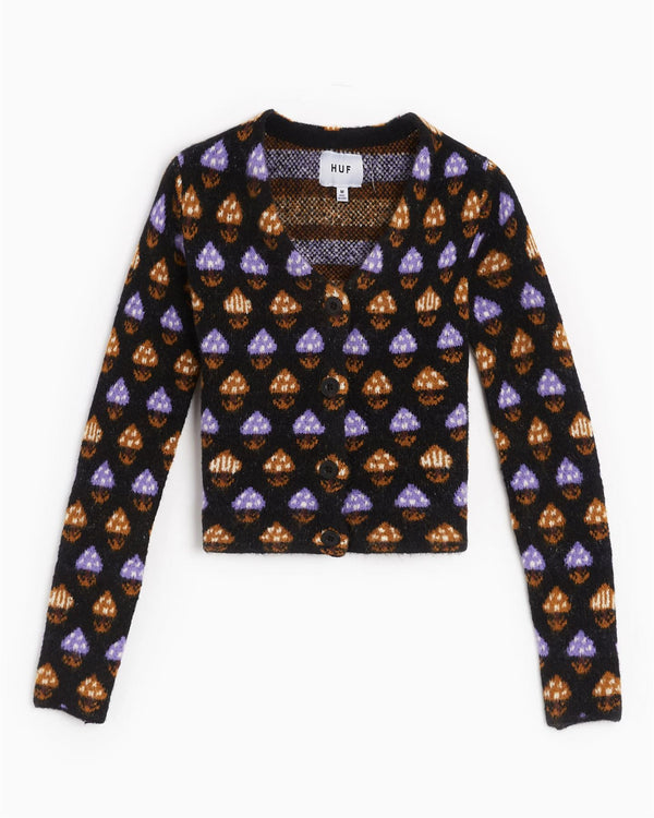 HUF Shroom Cropped Cardigan (Black) Apparel - XS